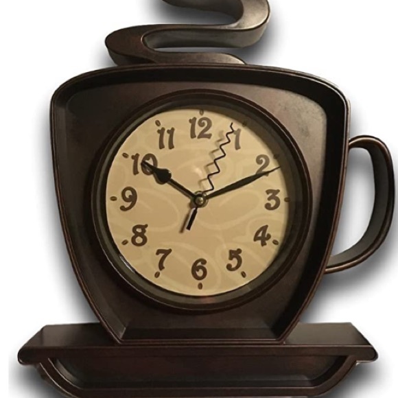Coffee Cup Cappuccino Clock Battery Operated Wall Clock Brown Tan - Picture 2 of 3